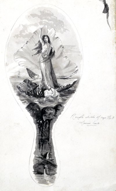 Design til en spejlbagside med Venus i hendes skal, c 1870-1875 af Frederick (attr. to) Barnard