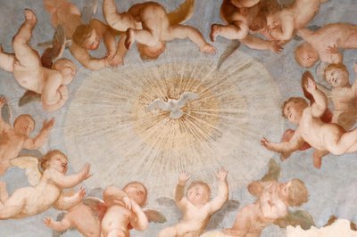 Duen af helligånden. Fresko. Basilica della Santissima Annunziata del Vastato. Genova. Italien. af . .