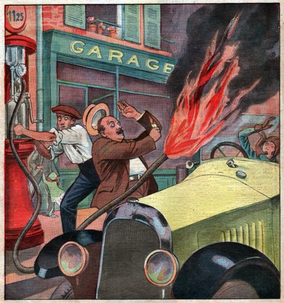 Brand i en benzinpumpe. Brand i en tankstation. af Ferdinand Georg Waldmuller