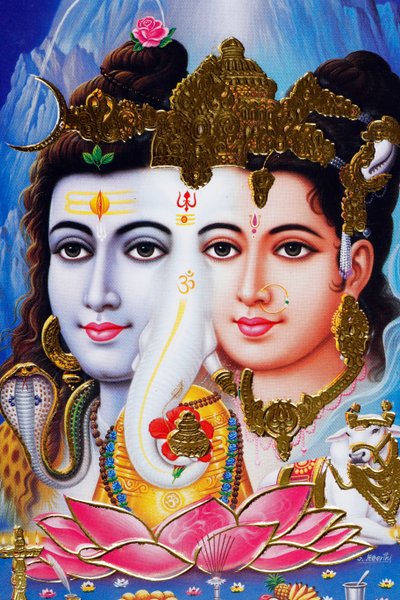 Hindu-guden Shiva og gudinden Parvathi. af . .