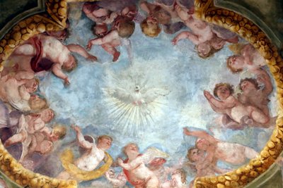 Helligånd og engle. Frisk. Santa Maria delle Vigne basilikaen. Genova. Italien. af . .