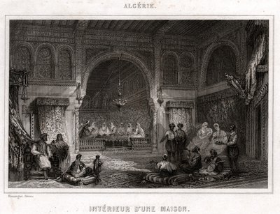 Interiør i Algeriet, omkring 1840 (gravering) af . .