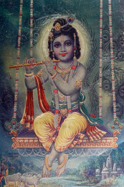 Lord Krishna med fløjte. hinduistisk gud. af . .