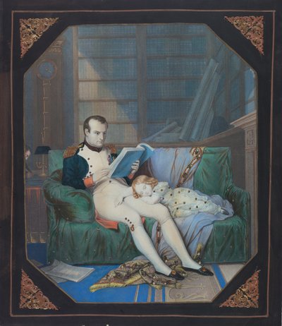 Napoleon i sit studie med kongen af Rom, ca. 1860 (litografi) af . .