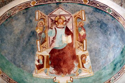 Patriarkalske basilika i Aquileia. Jesus og de 4 evangelister. Fresko. Italien. af . .
