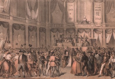 Folkeafstemning om annektering til Italien, sal ved University of Napoli, Campania, italiensk Risorgimento, litografi af Carlo Perrin fra tegning af Carlo Bossoli (1815-1884), 22x15 cm af William Walcutt
