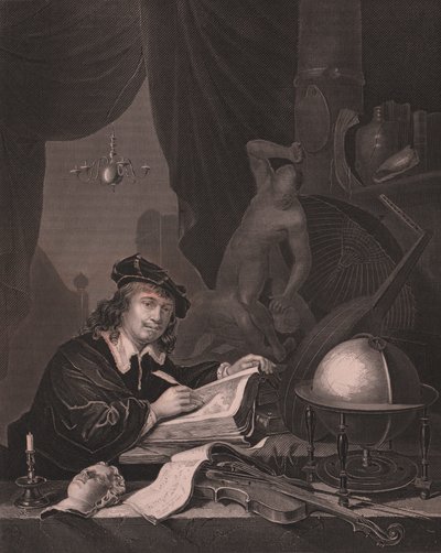 Portræt af den hollandske maler Gerrit Dou (1613-1675), gravering af Albert Henry Paine efter maleriet Gerrit Dou, fra Payne