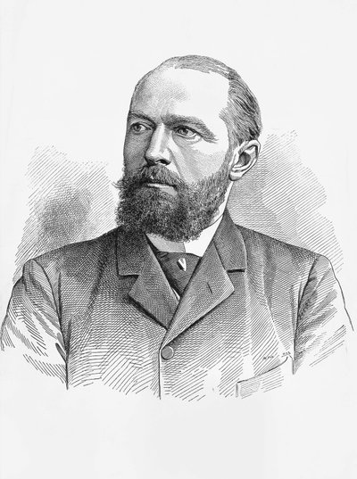 Portræt af Emil von Behring (1854-1917), tysk fysiolog og bakteriolog, Nobelprisen i kemi i 1901, gravering af William Walcutt