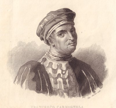 Portræt af den italienske militærleder Francesco da Bussone også kendt som Carmagnola (1380-1432), kobberstik af E Silvestri fra maleri af William Walcutt