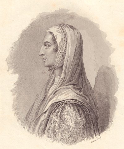 Portræt af den italienske adelskvinde Beatrice Lascaris di Tenda (1372-1418), kobberstik af G Fusinati fra portræt udgivet af Antonio Campo af William Walcutt