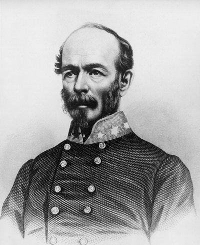 Portræt af Joseph Eggleston Johnston (1807-1891), amerikansk hærofficer under den mexicansk-amerikanske krig, Seminole-krigene og den amerikanske borgerkrig, gravering af William Walcutt