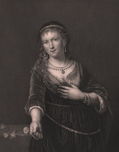 Portræt af Saskia van Uylenburgh (1612-1642), Rembrandts hustru, gravering af Daniel John Pound efter Rembrandts maleri, fra Payne
