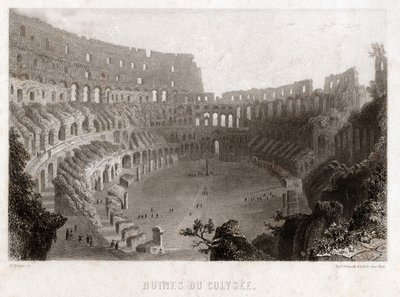 Ruinerne af Colisee i Rom, omkring 1840 (gravering) af . .