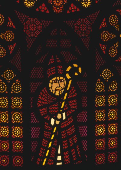 St Nicholas, farvet glasvindue i Kusnacht Church, Canton fra Zürich, Schweiz af William Walcutt
