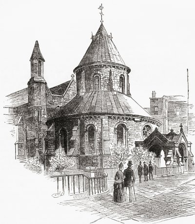 Temple Church, London, England, set her i det 19. århundrede. af . .
