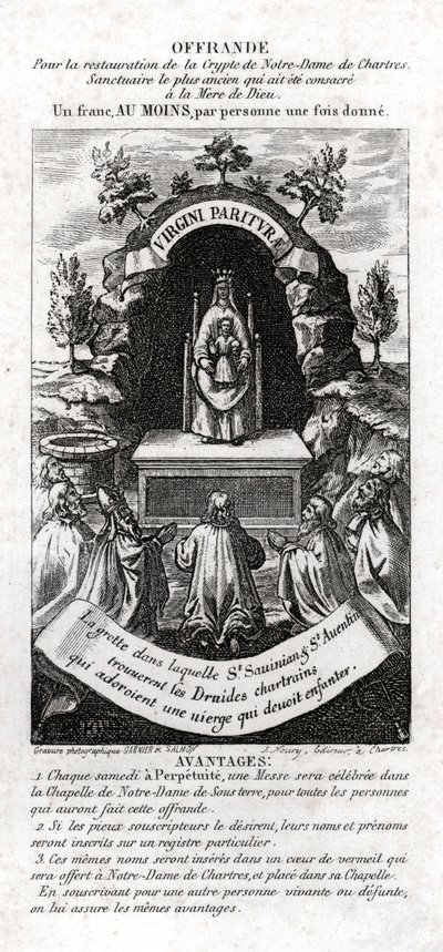 Jomfru Maria forgudet af druiderne. omkring 1850 (gravering) af . .