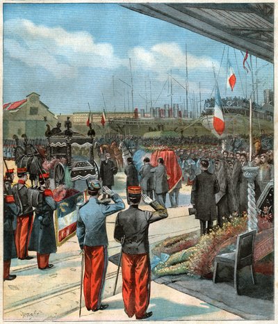 Liget af den franske udforsker Pierre Savorgnan de Brazza rapatrieret fra Dakar (Senegal) til Paris (illustration) af John Pardon