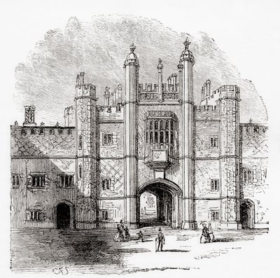 Porten til Eton College, Eton, Berkshire, England, set her i det 19. århundrede. af . .