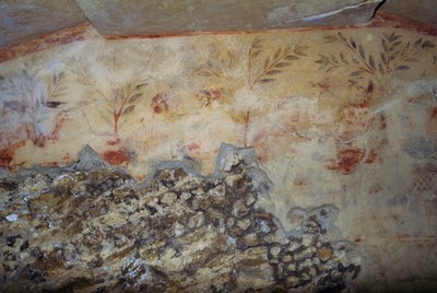 Træer, fresco, Tomb of Blue Demons, Necropolis of Tarquinia (UNESCOs verdensarvsliste, 2004), Lazio, Italien, etruskisk civilisation, 5. århundrede f.Kr. (foto) af Georg Carl Heinrich Dollmann