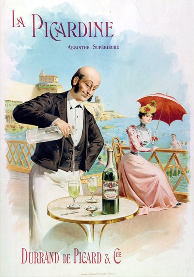 En tjener på en cafe tilbereder et glas absint af Frederick (attr. to) Barnard