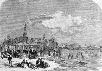 Udsigt over badende på stranden i Saint Malo af . .