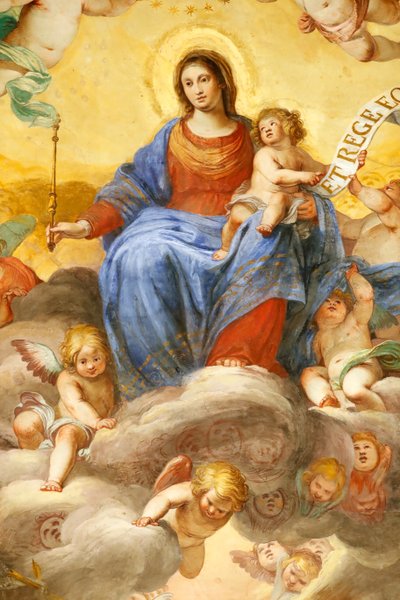 Jomfru Maria og barn. Frisk. Palazzo Fieschi-Crosa Di Vergagni. Genova. Italien. af . .