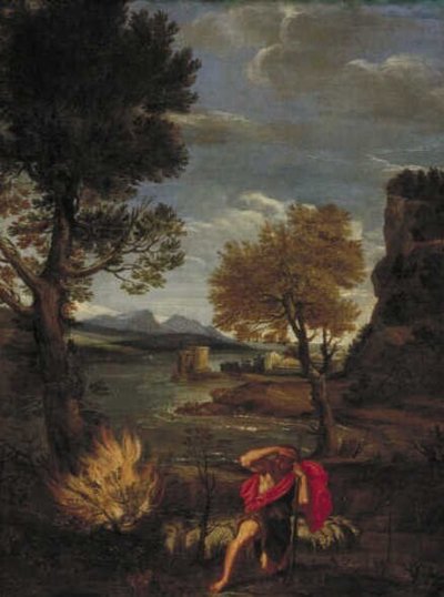 Landskab med Moses og den brændende busk af Domenichino