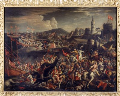 Attack of the Saracens on the Island of Malta, defended by the Knights Hospitaller in 1565dani af Italian School