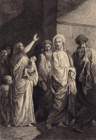 En kvinde herliggør Jesus af after Albert Robida