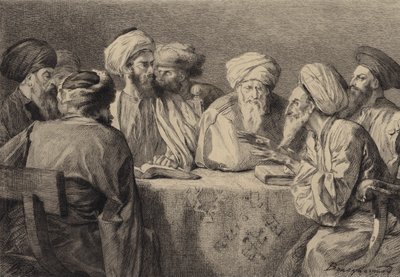 Rådet for farisæerne og herodianerne af after Albert Robida