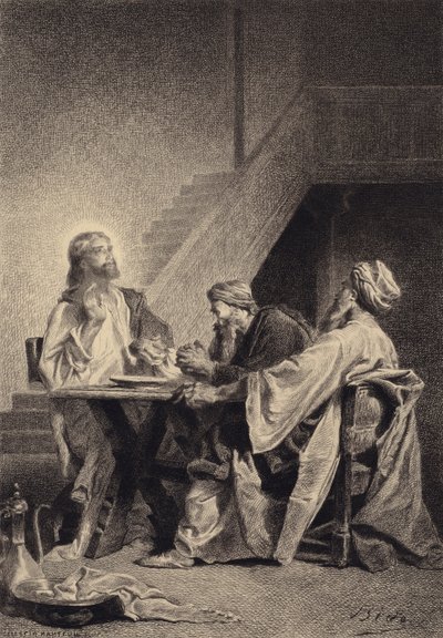 Jesus og disciplene i Emmaus af after Albert Robida