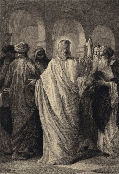 Jesus taler med lægerne af after Albert Robida
