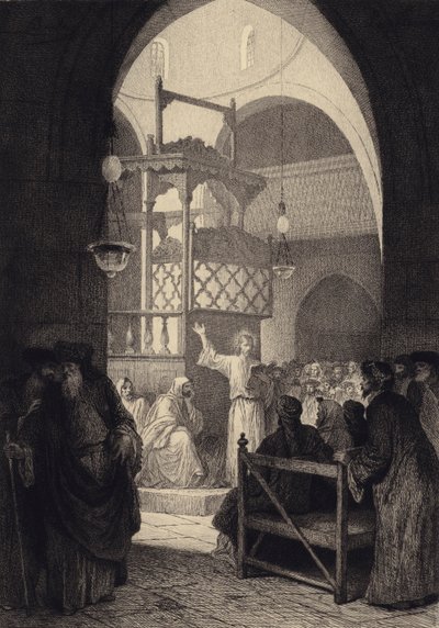Jesus i synagogen af after Albert Robida