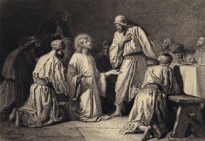 Jesus beder midt blandt sine disciple af after Albert Robida