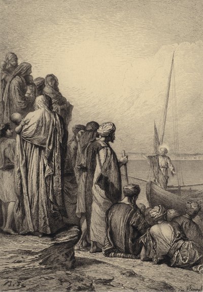 Jesus underviser i et skib af after Albert Robida