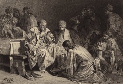 Jesus vasker disciplenes fødder af after Albert Robida