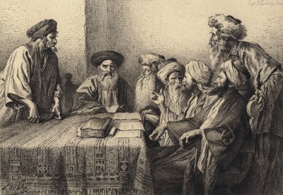 Judas foran Sanhedrinet af after Albert Robida