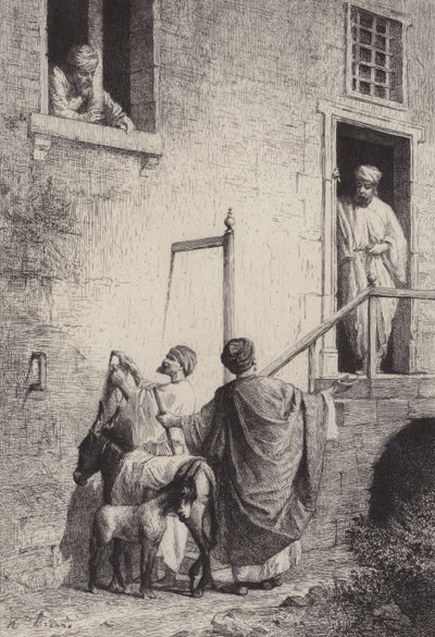 Æselen og hendes føl af after Albert Robida
