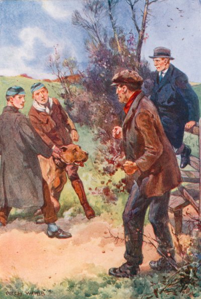 Manden trak sig tilbage med et ubehageligt grin, mens hans øjne stadig var rettet mod hunden. af after Archibald Bertram Webb
