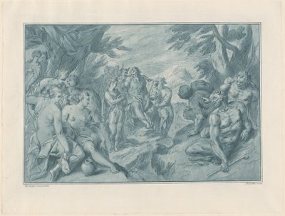 Den musikalske konkurrence mellem Apollo og Pan af after Bartholomaeus Spranger Andrea Scacciati
