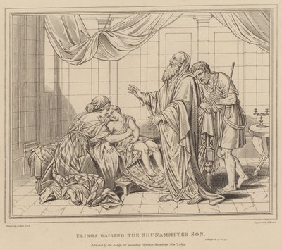 Elisa oprejser sønnen fra Shunammiterne, 2 Kongebog af after Benjamin West