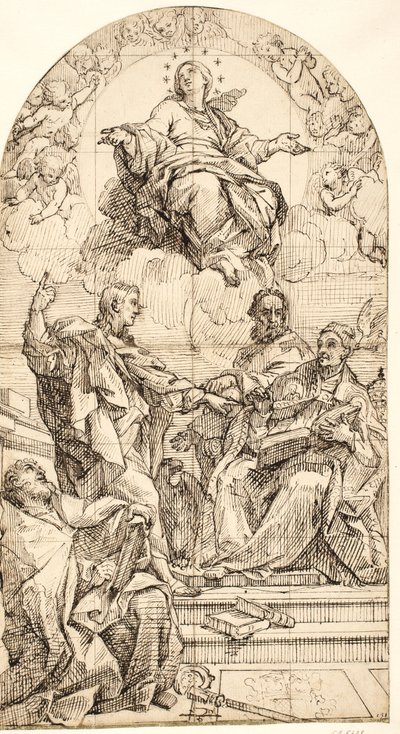 Den ubesmittede undfangelse med Johannes Evangelisten, Gregor den Store, Johannes Krysostomus og Augustin af after Carlo Maratti