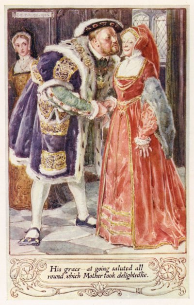 Hans nåde, da han gik, hilste alle rundt omkring, hvilket mor tog med glæde imodlie af after Charles Edmund Brock