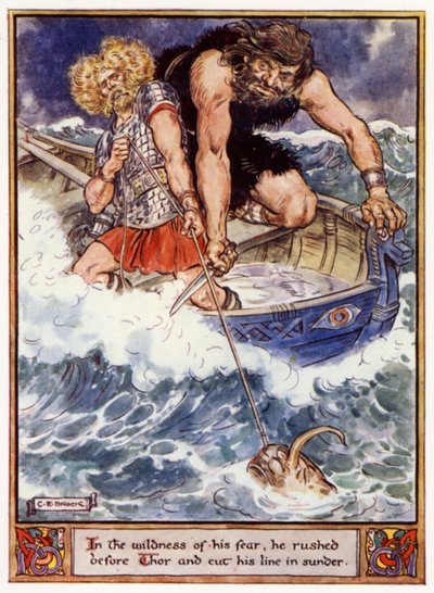 I sin vildskab styrtede han sig foran Thor og skar hans line over i to dele af after Charles Edmund Brock