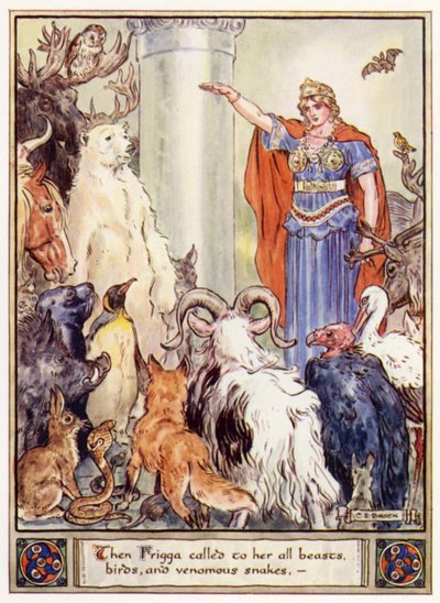 Så kaldte Frigga alle dyr, fugle og giftige slanger til sig af after Charles Edmund Brock