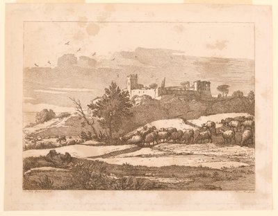 Landskab med et slot af after Claude Lorrain