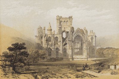 Melrose Abbey, fra øst (chromolitho) af after David Roberts
