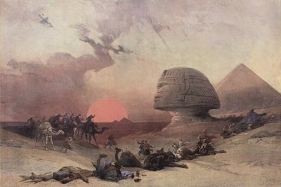 Cheops-pyramiden og sfinksen, nær Giza, Egypten af after David Roberts