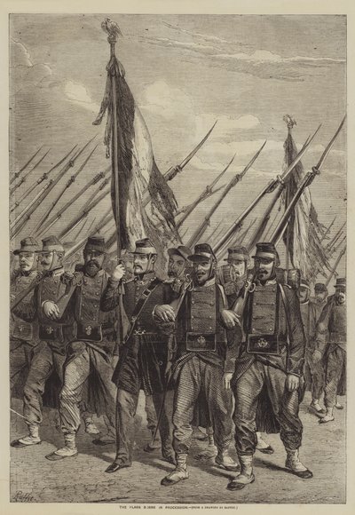 Flagene båret i Procession af after Denis Auguste Marie Raffet