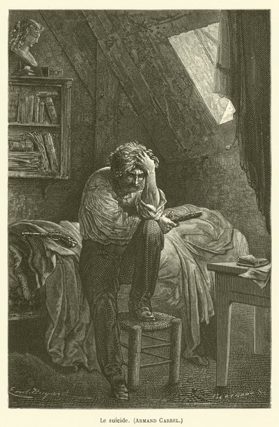 Selvmord, Armand Carrel af after Emile Antoine Bayard